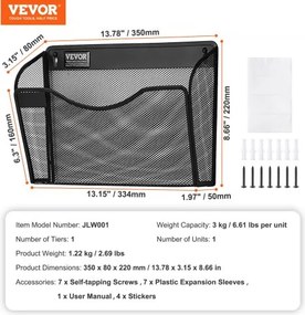 VEVOR File Wall Rack Mesh Wall File Holder 3-Piece 1 Pocket for Office &amp; School