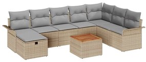 vidaXL Σετ Καναπέ Κήπου με μαξιλάρι 9 pcs Μπεζ Πολυ ράταν