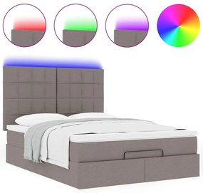 vidaXL Οθωμανικό κρεβάτι με στρώμα & LEDs Taupe 140x200 cm Ύφασμα