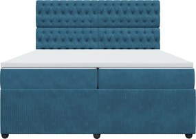 vidaXL Κρεβάτι Boxspring με Στρώμα Μπλε 200x200 εκ. Βελούδινο