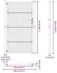 Πύλη κήπου Μαύρη 105x180 cm Ατσάλινος σταυρός σχεδιασμού - Μαύρο