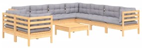 vidaXL Σαλόνι Κήπου Σετ 10 Τεμαχίων Μασίφ Ξύλο Πεύκου &amp; Γκρι Μαξιλάρια