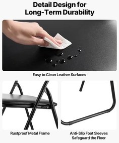 VEVOR 4 Pack Folding Chairs Portable Leather Chairs with Padded Cushion Black