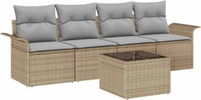 vidaXL Σετ Καναπέ με μαξιλάρι 5 pcs Μπεζ συνθετικό ρατάν