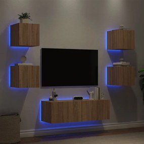 Ντουλάπια Τηλεόρασης Τοίχου 5 Τεμ. με Φώτα LED Sonoma Δρυς - Καφέ