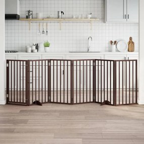 vidaXL Πόρτα Σκύλου με Πόρτα, Πτυσσόμενη, Καφέ, 6 Πάνελ, Ξύλο Λεύκας 300 εκ.