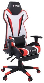 Gaming Relax Πολυθρόνα με Υποπόδιο, Μπράτσα Up Down, Μαύρο-Κόκκινο-Άσπρο  BF9550