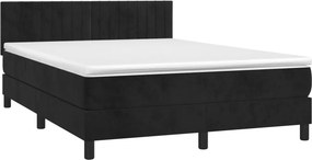 vidaXL Κρεβάτι Boxspring με Στρώμα &amp; LED Μαύρο 140x190 εκ. Βελούδινο