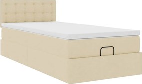 vidaXL Οθωμανικό κρεβάτι με στρώμα &amp; LEDs Cream 100x200 cm Ύφασμα