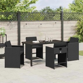 vidaXL Σέτ φαγητού για κήπο με μαξιλάρι 5 pcs Μαύρο Πολυ ράταν