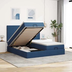 vidaXL Οθωμανικό κρεβάτι με στρώματα &amp; LEDs Μπλε 180x200cm ύφασμα