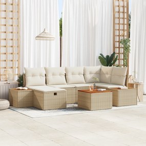 vidaXL Σετ Σαλονιού 7 Τεμαχίων με Μαξιλάρια Μπεζ Πολυ Ρατάν