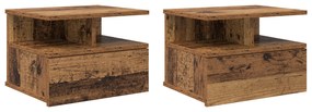 vidaXL Επιπλέοντα Κομοδίνα 2 τεμ Παλιό Ξύλο 40x31x27 εκ. Στερεό Ξύλο