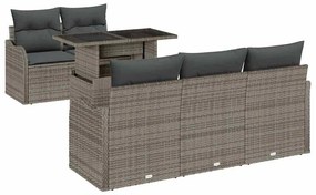vidaXL Σετ Καναπέ Κήπου με μαξιλάρι με μαξιλάρι 6 pcs Γκρι Πολυ Ρατάν