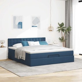 vidaXL Οθωμανικό κρεβάτι με στρώμα &amp; LEDs Μπλε 180x200cm ύφασμα