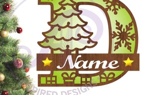 Σετ των 2 Intra απο ξύλο plywood 3mm-4mm πάχος Χριστουγεννιάτικο μονόγραμμα με κεφαλαίο γράμμα D Δίασταση 30x20 cm INTRAFABR-79721439