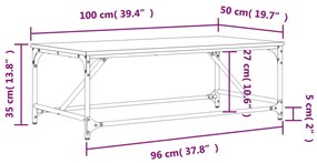 Τραπεζάκι Σαλονιού Καπνιστή Δρυς 100x50x35 εκ. Επεξεργ. Ξύλο - Καφέ