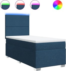 vidaXL Κρεβάτι Boxspring με Στρώμα Μπλε 90x190 εκ.Υφασμάτινο