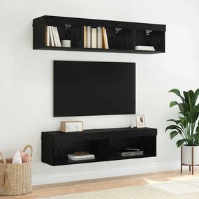 vidaXL Σετ επίπλου τηλεόρασης 2 pcs Μαύρη Οξυά Επεξεργασμένο Ξύλο