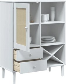 vidaXL Ντουλάπι Ψηλό SENJA Λευκό/Ρατάν 90x40x112 εκ. Μασίφ Ξύλο Πεύκου