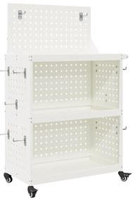 vidaXL Καρότσι εργαλείων με ράφι Λευκό 65 x 35 x 111 εκ Κρύα χάλυβας
