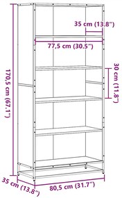 Βιβλιοθήκη καφέ δρυς 80,5x35x170,5 cm Κατασκευασμένο ξύλο - Καφέ
