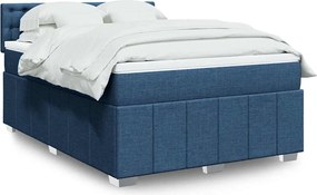 vidaXL Κρεβάτι Boxspring με Στρώμα Μπλε 140x190 εκ. Υφασμάτινο