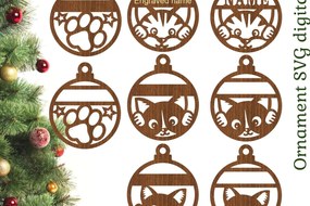 Σετ των 3 Intra απο ξύλο plywood 3mm-4mm πάχος Χριστουγεννιάτικα στολίδια γάτας, 4 χαριτωμένα σχέδια Δίασταση 3x3 cm INTRAFABR-75872094