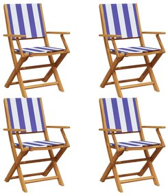 vidaXL Καρέκλες Κήπου Πτυσσόμενες 4 Τεμ. Μπλε/Λευκό Ύφασμα/Μασίφ Ξύλο