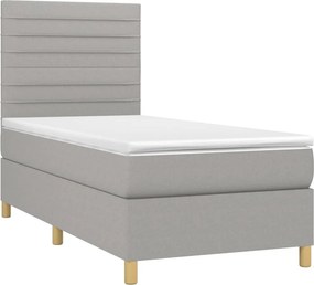 vidaXL Κρεβάτι Boxspring με Στρώμα &amp; LED Αν.Γκρι 90x200 εκ. Υφασμάτινο