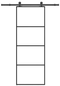 Συρόμενη Πόρτα με Μηχανισμό 76x205 εκ. Γυαλί ESG &amp; Αλουμίνιο - Μαύρο