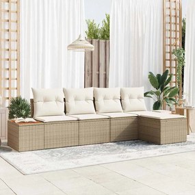 vidaXL Σετ Καναπέ Κήπου με μαξιλάρι 5 pcs Μπεζ Πολυ ράταν
