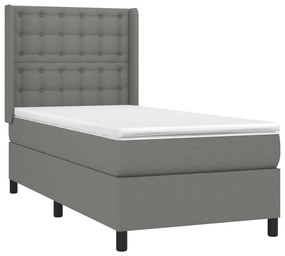 vidaXL Κρεβάτι Boxspring με Στρώμα &amp; LED Σκ.Γκρι 100x200 εκ Υφασμάτινο