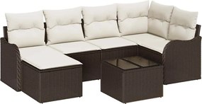 vidaXL Σετ Καναπέ Κήπου με μαξιλάρι 7 pcs Καφέ και λευκό Πολυ ράταν
