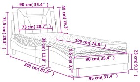 Κρεβάτι με Στρώμα Γκρι 90x190 εκ. από Συνθετικό Δέρμα - Γκρι