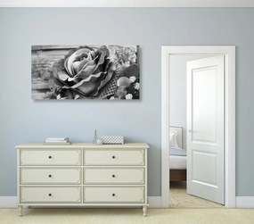 Εικόνα κομψού vintage τριαντάφυλλου σε ασπρόμαυρο σχέδιο