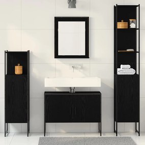 vidaXL Σετ Επίπλων Μπάνιου με πόρτα 4 pcs Μαύρο 33 x 33 x 185.5 εκ