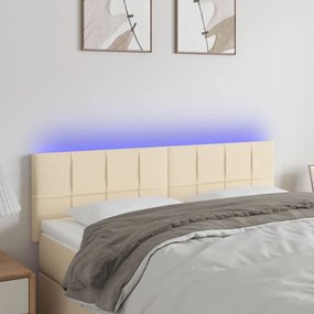 Κεφαλάρι Κρεβατιού LED Κρεμ 144x5x78/88 εκ. Υφασμάτινο - Κρεμ