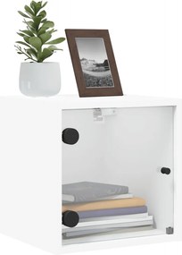 vidaXL Κομοδίνο Λευκό 35x37x35 εκ. με Γυάλινη Πόρτα