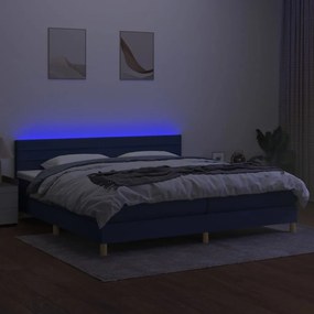 vidaXL Κρεβάτι Boxspring με Στρώμα &amp; LED Μπλε 200x200 εκ. Υφασμάτινο