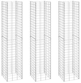 Συρματοκιβώτια-Γλάστρες Υπερυψ. 3 τεμ. 30x30x150εκ. Σιδερένιες - Ασήμι