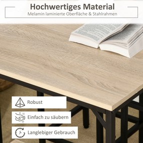 HOMCOM Σετ Τραπεζαρίας Μπαρ με 4 Σκαμπό Μπαρ Σετ 5 τεμαχίων Ατσάλι Δρυς