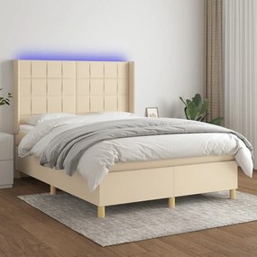 ΚΡΕΒΑΤΙ BOXSPRING ΜΕ ΣΤΡΩΜΑ &amp; LED ΚΡΕΜ 140X190 ΕΚ. ΥΦΑΣΜΑΤΙΝΟ 3138874