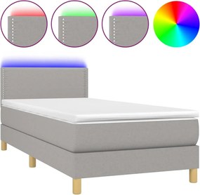 vidaXL Κρεβάτι Boxspring με Στρώμα &amp; LED Αν.Γκρι 100x200 εκ Υφασμάτινο