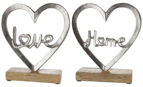 Διακοσμητικό ArteLibre Καρδιά 'Home/Love' Σε Βάση Ασημί Αλουμίνιο/Ξύλο 6x18x16cm Σε 2 Σχέδια