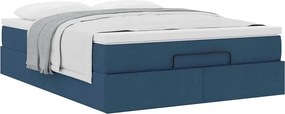 vidaXL Οθωμανικό κρεβάτι με στρώμα μπλε 140x200cm ύφασμα