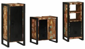 vidaXL Σετ Επίπλων Μπάνιου με ράφι 3 pcs Καφέ Στερεό Ανακτηθέν Ξύλο