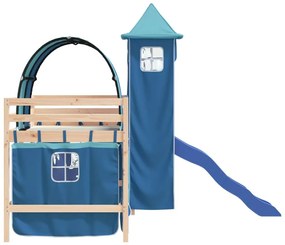 Υπερυψωμένο Κρεβάτι με Πύργο Μπλε 90x200 εκ. Μασίφ Ξύλο Πεύκου - Μπλε