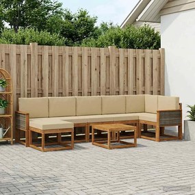 vidaXL Σειρά Καναπέ Εξωτερικού 8 pcs Φυσικό και Μπεζ Πολυεστέρας