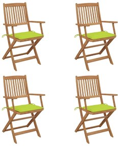 Καρέκλες Κήπου Πτυσσόμενες 4 τεμ Μασίφ Ξύλο Ακακίας &amp; Μαξιλάρια - Πράσινο